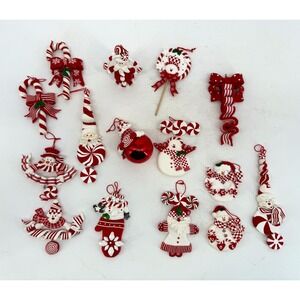 Vintage Clay Dough Christmas Ornaments Lot 15 Peppermint Candy Cane Santa